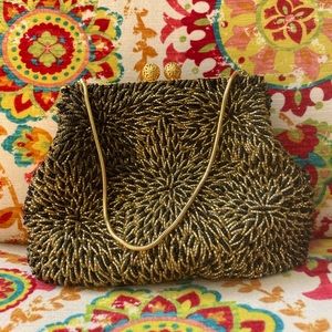 VINTAGE | Black + Gold | Beaded Handbag